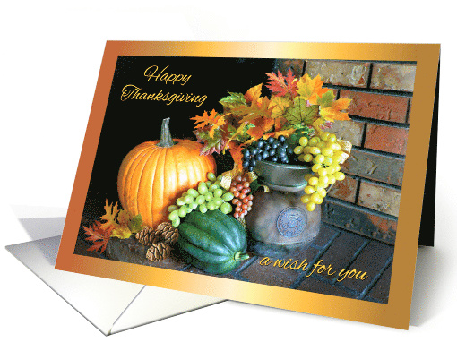 Happy Thanksgiving Autumn Leaves Pumpkin on Fireplace Hearth card