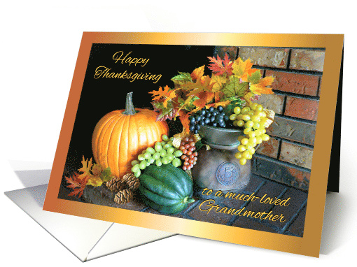 Happy Thanksgiving for Grandmother, Pumpkin and Autumn Leaves card