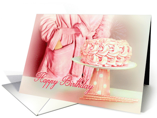 Happy Birthday Pink Cake and Woman in Pink Robe card (1544838)