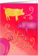 Chinese New Year of the Pig, Curly Pigtails and Swirls on Pink card