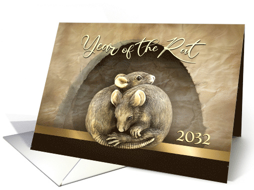 Chinese New Year of the Rat Antique Netsuke Ivory Carving Rats card