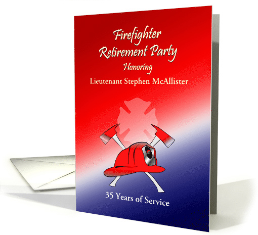 Firefighter Retirement Party Invitation Fire Hat and Axe Custom card