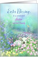 To My Sister and Her Family, Easter Blessings Lamb and Tulips card