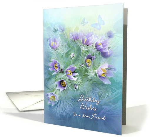 Happy Birthday for a Friend, Purple Flowers and Butterflies card