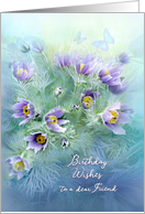 Happy Birthday for a Friend, Purple Flowers and Butterflies card