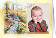 Happy Thanksgiving with Leafy Path and Fall Foliage with Photo card