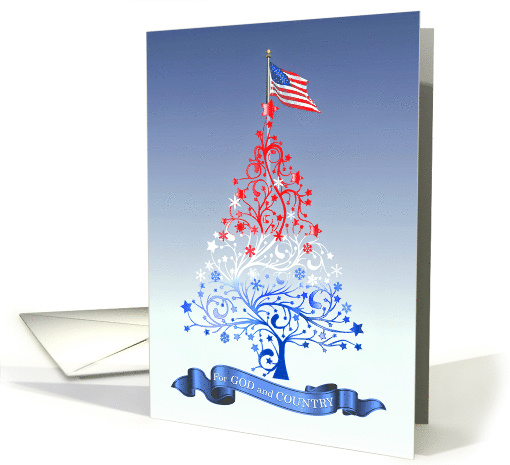 For God and Country Patriotic Christmas Tree with American Flag card