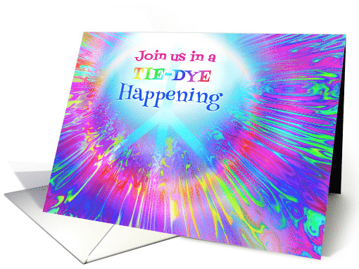Tie-Dye Party Invitation Rainbow Colors and Peace Symbol card