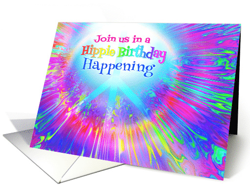 Hippie Birthday Party Invitation Rainbow Colors and Peace Symbol card