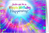 Hippie Birthday Party Invitation Rainbow Colors and Peace Symbol card