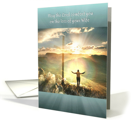 Sympathy for Loss of Wife Woman and Cross in Circle of Light card