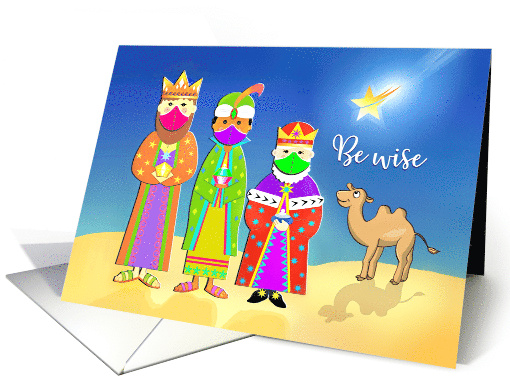 Covid Christmas Masks on Three Wise Men with Star and Camel card