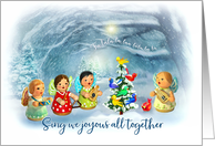 Christmas Angel Choir with Birds Singing Fa LaLa in Christmas Tree card