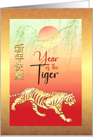 Tiger under Willow Tree and Sun for Chinese New Year card