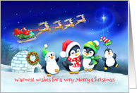 Penguin Family Christmas with Santa’s Sleigh and Igloo card