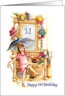 Happy 11th Birthday Dancing Girl Playing Dress Up on Eleventh Birthday card
