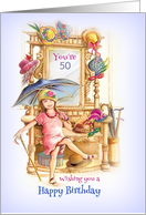 Happy 50th Birthday Dancing Girl Playing Dress Up Customizable for Any Age card