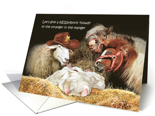 Baby Jesus in Manger with Funny Animals for Western Christmas card