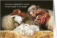 Baby Jesus in Manger with Funny Animals for Western Christmas card