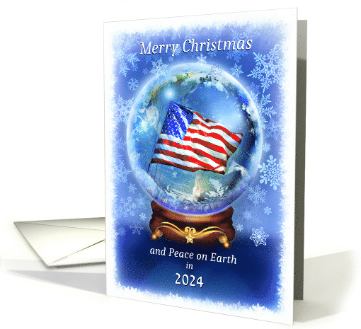 Patriotic Merry Christmas American Flag in Snow Globe 2024 card