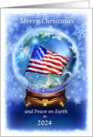 Patriotic Merry Christmas American Flag in Snow Globe 2023 card