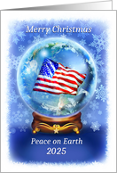 Patriotic Merry Christmas American Flag in Snow Globe 2025 card