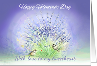 Valentine’s Day Tweetheart with Birds and Lavender on Periwinkle Blue card