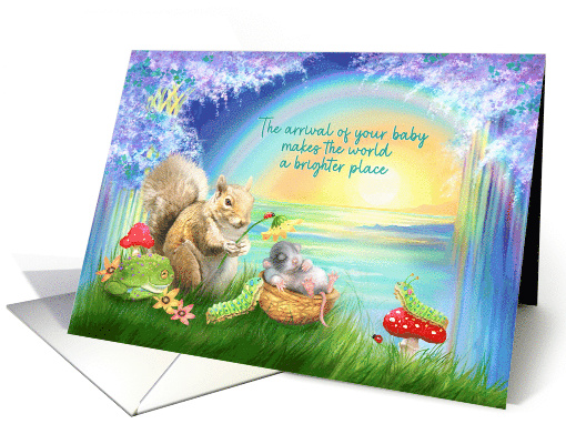 Baby Congratulations Baby Mouse in Walnut Shell with Cute Animals card