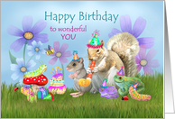 Happy Birthday with Caterpillar Squirrel Mouse Toad and Ladybugs card