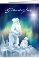 Polar Bears Follow the Christmas Star with Northern Lights card