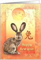 Rabbit and Sun with Blossoms Chinese New Year of the Hare card