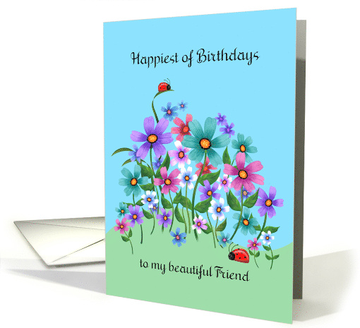 Birthday to Friend with Fanciful Flowers and Ladybugs card (1746030)