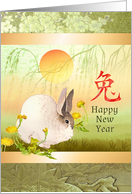 Chinese New Year of the Rabbit for Business with Sun and Dandelions card