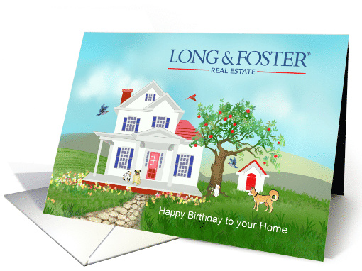 Long and Foster Happy Birthday to Home with Cute House and Pets card
