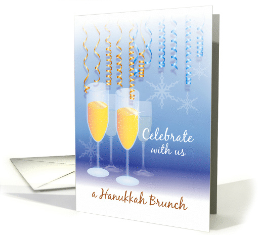 Jewish Hanukkah Brunch Invitation with Champagne and Streamers card