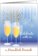 Hanukkah Brunch Invitation with Champagne Snowflakes and Streamers card