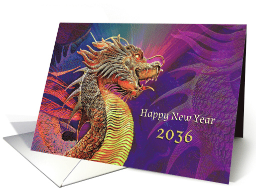 2036 Year of the Dragon Chinese New Year Green Dragon on Purple card