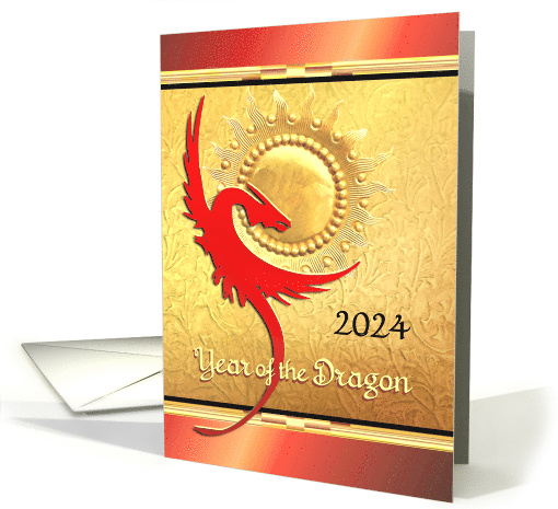 Red Dragon on Gold Sun Year of the Dragon Chinese New Year 2024 card