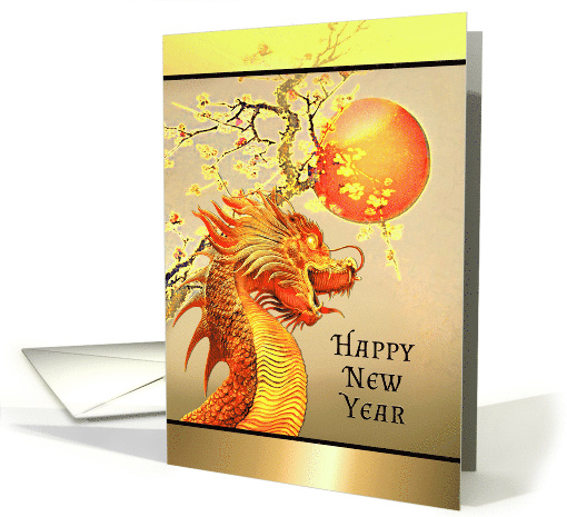 Chinese New Year Dragon under Red Moon and Plum Tree card (1799364)