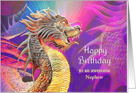 Happy Birthday Dragon on Purple with Light Rays to Nephew or Custom card