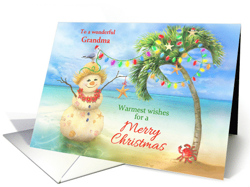 Merry Christmas Sand Person under Palm Tree with Lights... (1811800)
