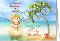 Merry Christmas Sand Person under Palm Tree with Lights to Grandma card