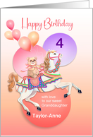 Custom Granddaughter 4th Birthday Carousel Horse and Teddy Bear card