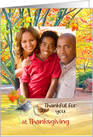 Happy Thanksgiving Photo with Two Birds and Autumn Leaves card