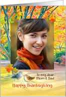 Happy Thanksgiving Photo for Mom and Dad Birds and Autumn Leaves card