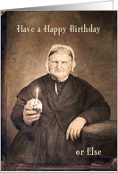 Tough Old Lady with Cupcake and Candle for Humor on Birthday