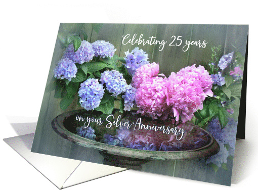 Happy Silver Wedding Anniversary, 25th, with Hydrangea & Peonies card