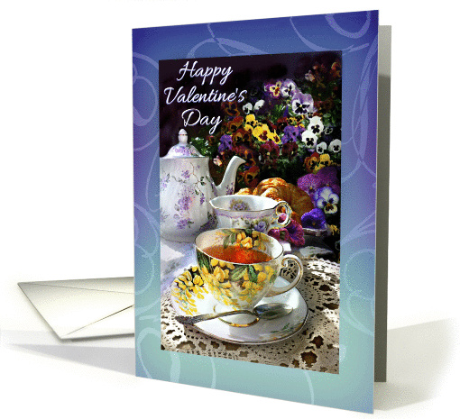 Happy Valentine's Day to Friend, Vintage Teapot and Teacups card