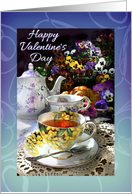 Happy Valentine’s Day to Friend, Vintage Teapot and Teacups card