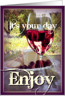 Thinking of You It’s Your Day with Red Wine Glass card